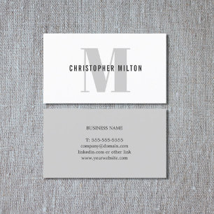 Moderne Elegant Grey White Bold Monogram Consultan Visitekaartje