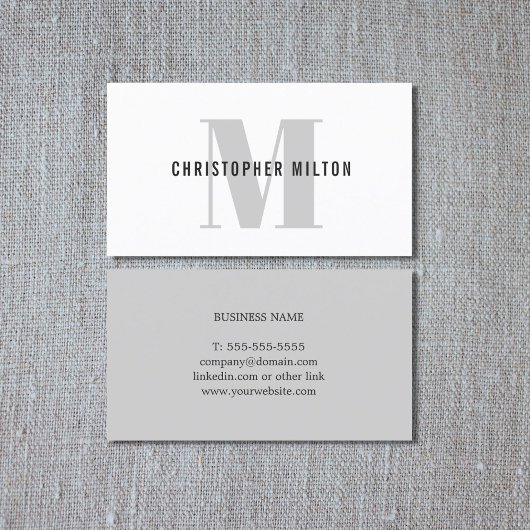 Moderne Elegant Grey White Bold Monogram Consultan Visitekaartje