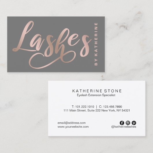 Moderne elegant grijs- en roos goudzweetverlenging visitekaartje (Voorkant / Achterkant)