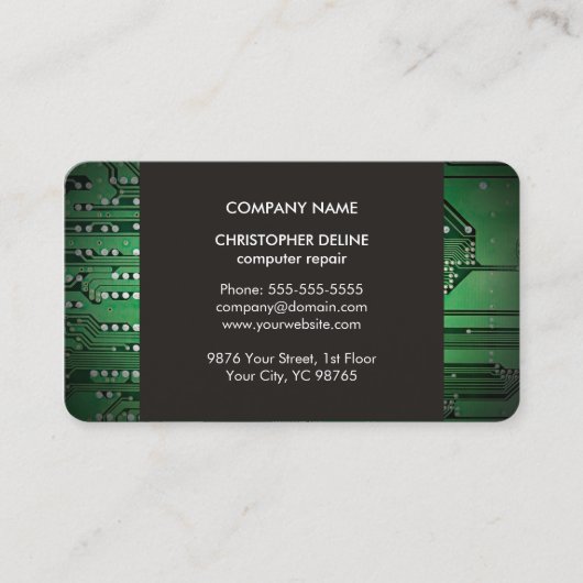 Moderne Elegant Grijs Groen Circuit Computer Repar Visitekaartje (Voorkant)