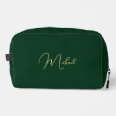 Moderne Elegant Groen Goud Monogram Reis Cosmetisc Toilettasje (Voorkant)