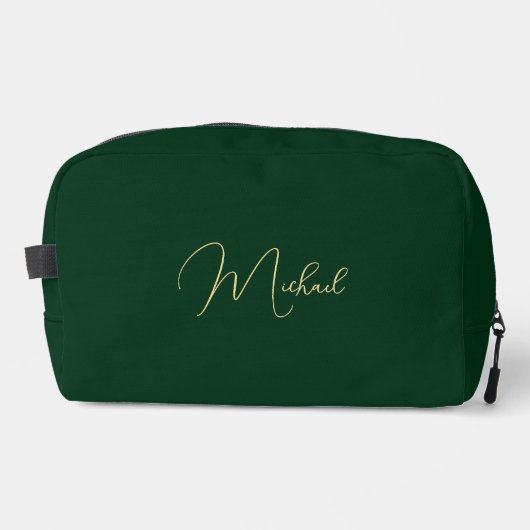 Moderne Elegant Groen Goud Monogram Reis Cosmetisc Toilettasje (Voorkant)