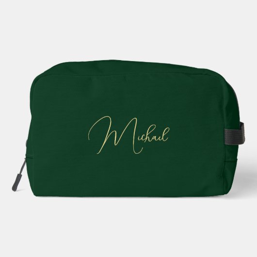 Moderne Elegant Groen Goud Monogram Reis Cosmetisc Toilettasje (Achterkant)