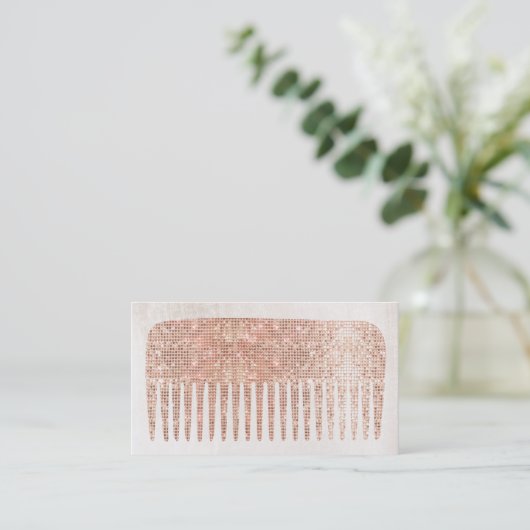 Moderne Elegant Hair Salon Roos Gold Sequins Comb. Visitekaartje (Staand voorkant)