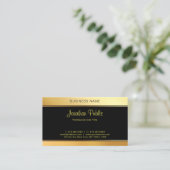 Moderne Elegant Handgeschreven Zwart Goud Sjabloon Visitekaartje (Staand voorkant)