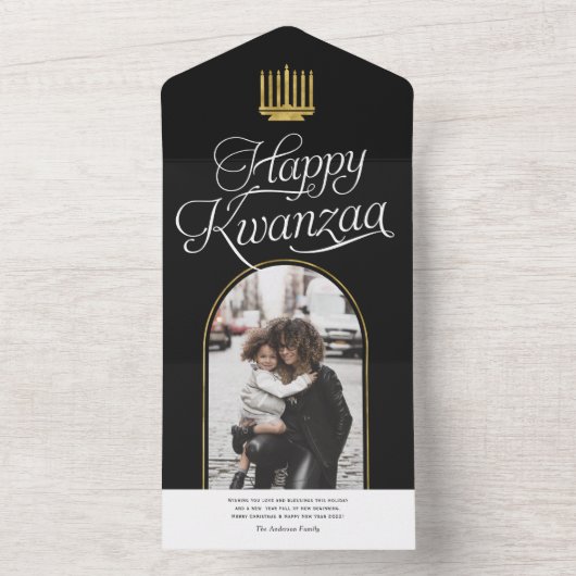 moderne elegant Happy Kwanzaa familiefoto-kaarten All In One Uitnodiging (Binnen)
