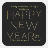 Moderne Elegant Happy New Years Bold Black Vierkante Sticker (Voorkant)
