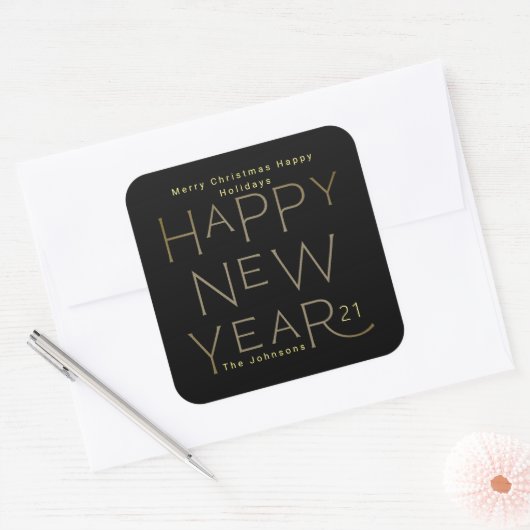 Moderne Elegant Happy New Years Bold Black Vierkante Sticker (Envelop)