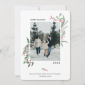 Moderne elegant holly besries kerstfoto feestdagenkaart (Voorkant)