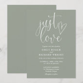 Moderne Elegant Just Love Script Sage Green Weddin Kaart (Voorkant / Achterkant)
