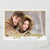 Moderne Elegant Kerstmis 2 FOTO Gold Folie Feestdagenkaart (Voorkant)