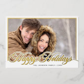 Moderne Elegant Kerstmis 4 FOTO Gold Folie Feestdagenkaart (Voorkant)