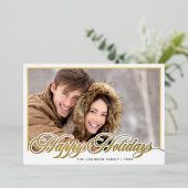 Moderne Elegant Kerstmis 4 FOTO Gold Folie Feestdagenkaart (Staand Voorkant)