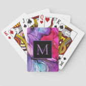 Moderne Elegant Marmered Monogram Naam Pokerkaarten (Achterkant)