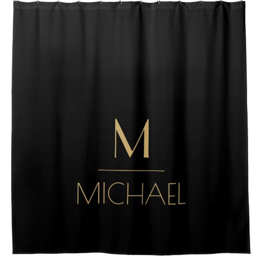Moderne Elegant Monogram Black & Gold Shower Curta Douchegordijn (Voorkant)
