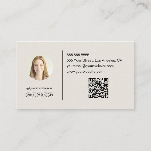 Moderne Elegant Monogram Foto QR-code Visitekaartje (Achterkant)