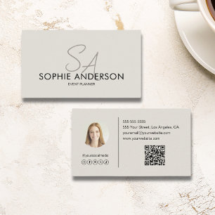 Moderne Elegant Monogram Foto QR-code Visitekaartje