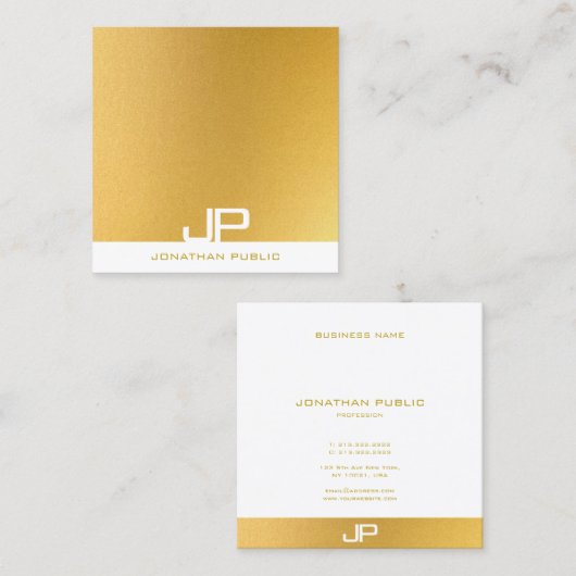 Moderne Elegant Monogram Gold Professional Plain Vierkante Visitekaartje (Voorkant / Achterkant)