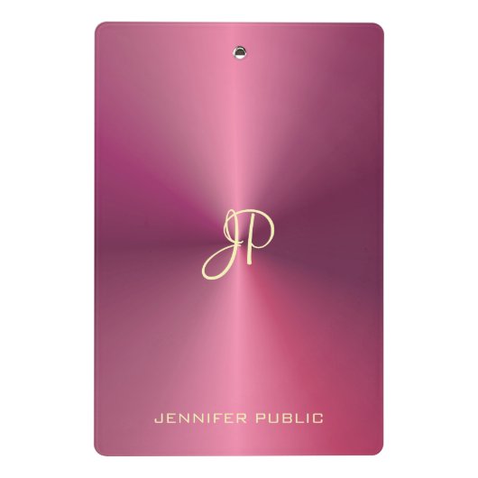 Moderne elegant monogram metallisch uiterlijk Roze Mini Klembord (Achterkant)