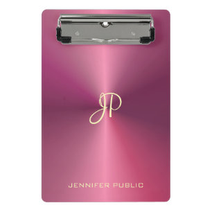 Moderne elegant monogram metallisch uiterlijk Roze Mini Klembord