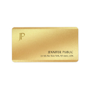 Moderne Elegant Monogram Shiny Gold Sjabloon Etiket
