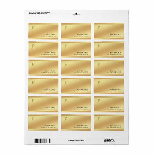 Moderne Elegant Monogram Shiny Gold Sjabloon Etiket (Full Sheet)
