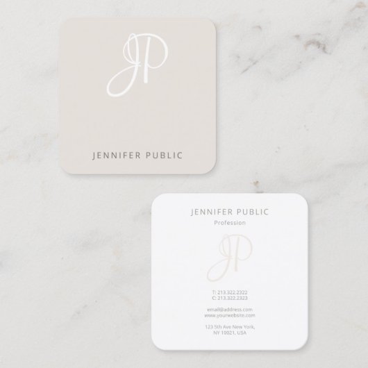 Moderne Elegant Monogram Sjabloon Professional Vierkante Visitekaartje (Voorkant / Achterkant)