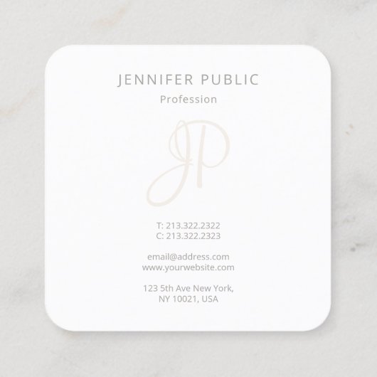 Moderne Elegant Monogram Sjabloon Professional Vierkante Visitekaartje (Achterkant)