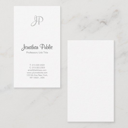 Moderne elegant monogram, stijlvol, wit visitekaartje (Voorkant / Achterkant)
