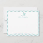 Moderne Elegant Monogram Turquoise Gingham Cheques Notitiekaartje (Voorkant)