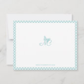 Moderne Elegant Monogram Turquoise Gingham Cheques Notitiekaartje (Achterkant)