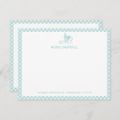 Moderne Elegant Monogram Turquoise Gingham Cheques Notitiekaartje (Voorkant / Achterkant)