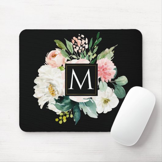 Moderne elegant Monogram waterverf floraal Muismat (Met muis)