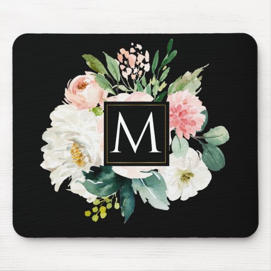 Moderne elegant Monogram waterverf floraal Muismat (Voorkant)
