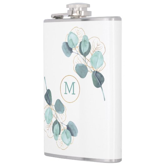 Moderne Elegant Monogrammed Eucalyptus Gold Heupfles (Links)