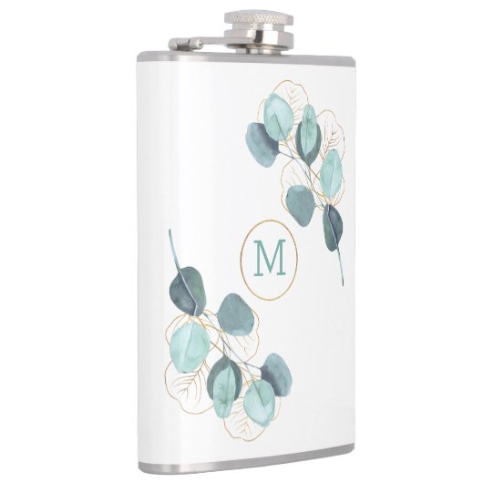 Moderne Elegant Monogrammed Eucalyptus Gold Heupfles (Rechts)