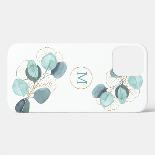 Moderne Elegant Monogrammed Eucalyptus Gold iPhone Case-Mate iPhone Case (Achterkant (horizontaal))