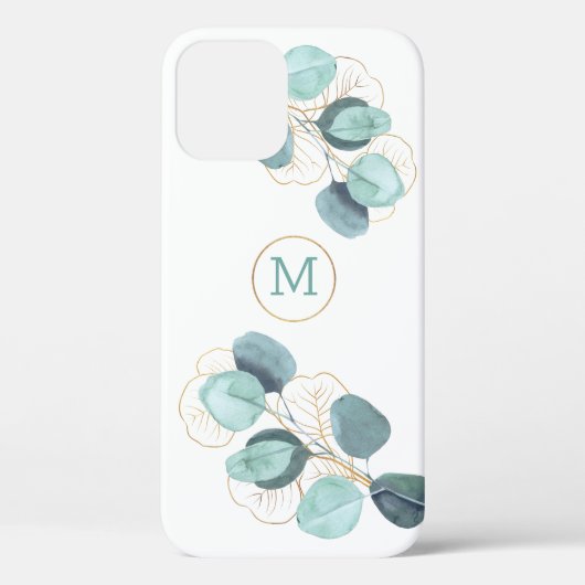 Moderne Elegant Monogrammed Eucalyptus Gold iPhone Case-Mate iPhone Case (Achterkant)