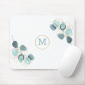 Moderne Elegant Monogrammed Eucalyptus Gold Muismat (Met muis)