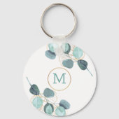 Moderne Elegant Monogrammed Eucalyptus Gold Sleutelhanger (Voorkant)