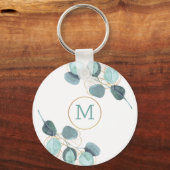 Moderne Elegant Monogrammed Eucalyptus Gold Sleutelhanger (Voorkant)