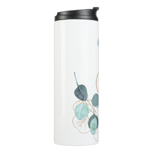 Moderne Elegant Monogrammed Eucalyptus Gold Table Thermosbeker (Gedraaid links)