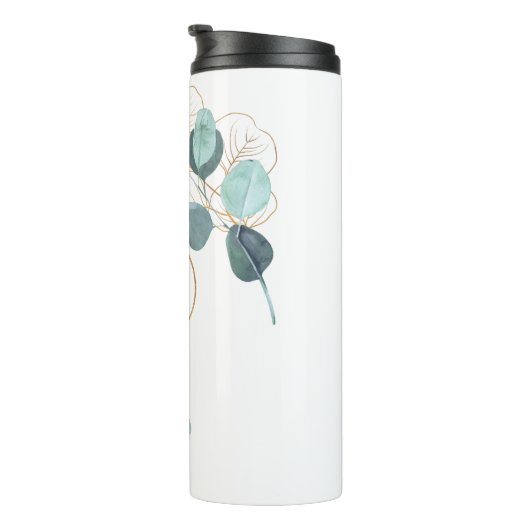 Moderne Elegant Monogrammed Eucalyptus Gold Table Thermosbeker (Geroteerd rechts)