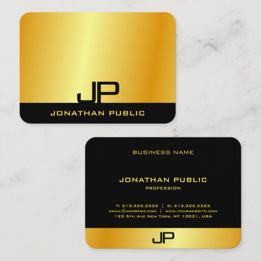 Moderne Elegant Monogrammed Faux Gold Sjabloon Visitekaartje (Voorkant / Achterkant)