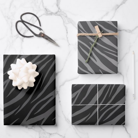 Moderne Elegant Ontwerp Zwart Grijze Zebra Inpakpapier Vel (Voorkant)