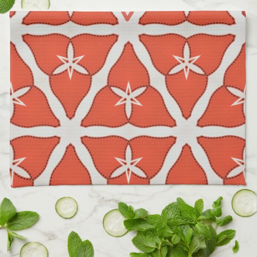 Moderne Elegant Oranje Pattern Monogram Aangepast Theedoek (Gevouwen)