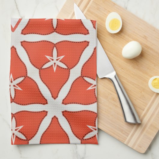 Moderne Elegant Oranje Pattern Monogram Aangepast Theedoek (Quarter Fold)