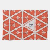 Moderne Elegant Oranje Pattern Monogram Aangepast Theedoek (Horizontaal)