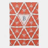 Moderne Elegant Oranje Pattern Monogram Aangepast Theedoek (Verticaal)