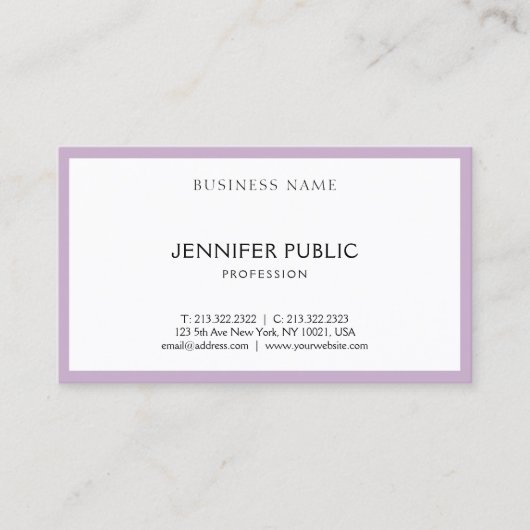 Moderne Elegant Paars White Minimalist Sjabloon Visitekaartje (Voorkant)